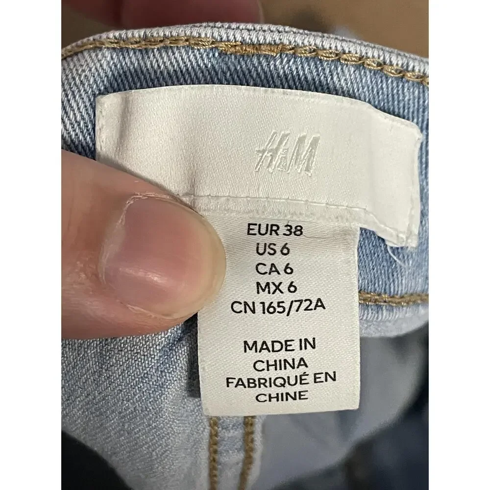 H&M Shorts Womens 6 Light Wash Denim High Rise Rolled Cuff Casual Summer Pockets